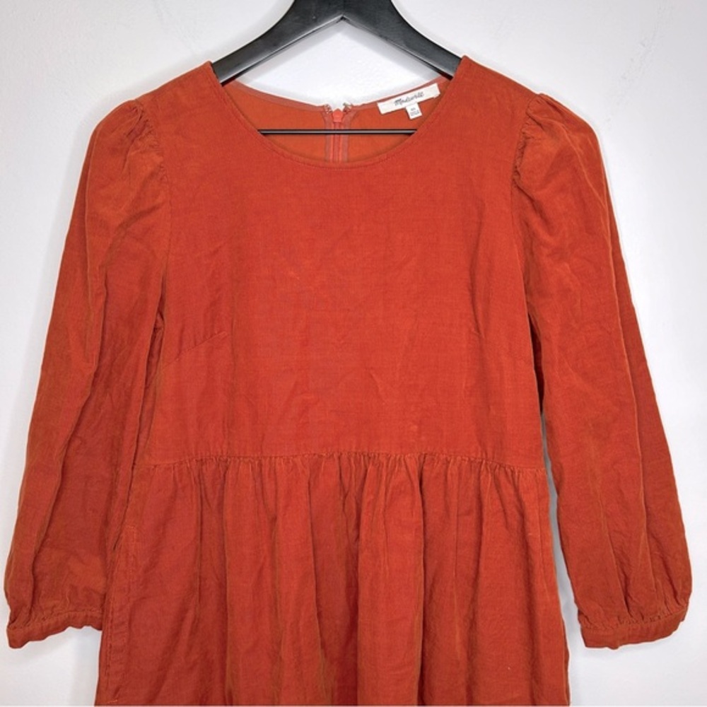 Madewell Rust Colored Corduroy Puff-Sleeve Mini Dress Size‎ XS - Picture 5 of 9